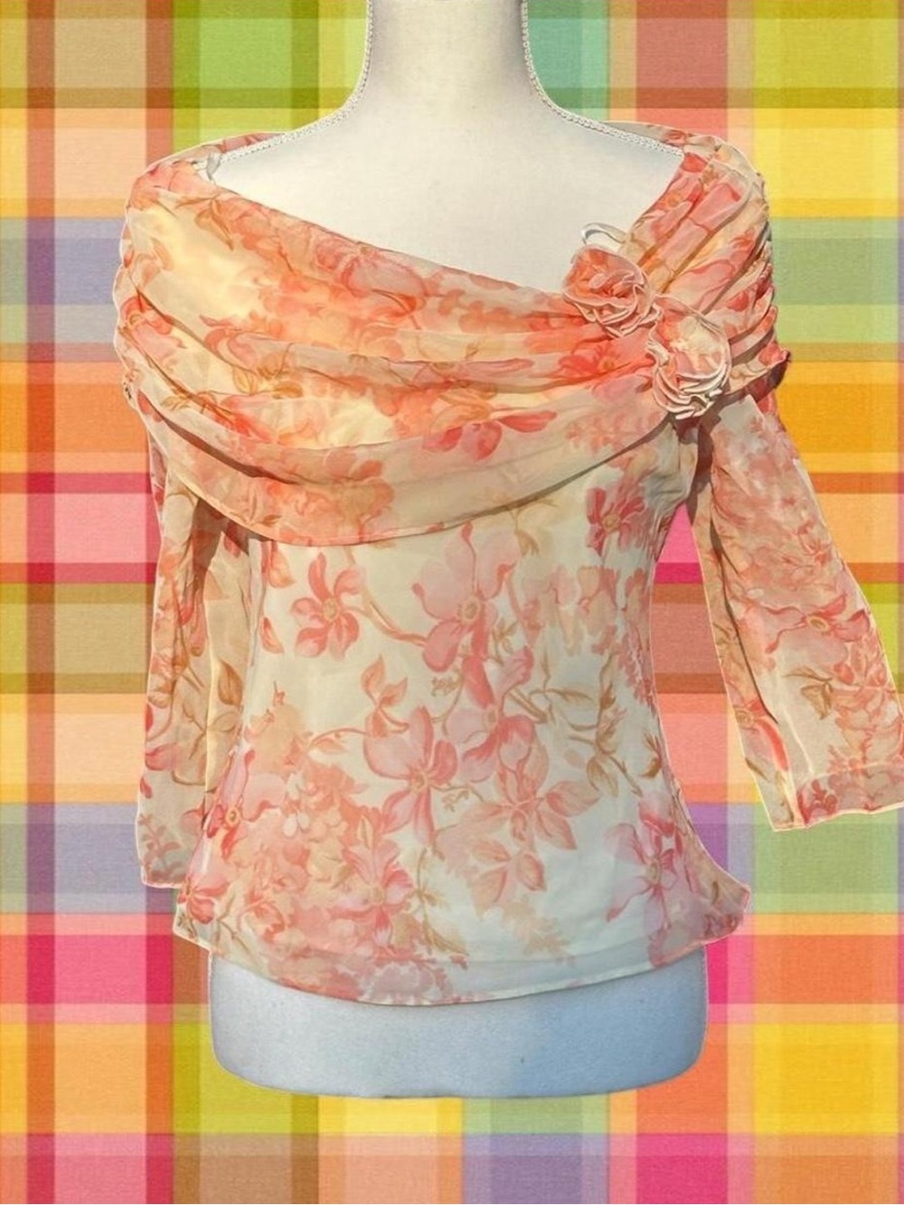 Floral Off-Shoulder Blouse in Peach Pink